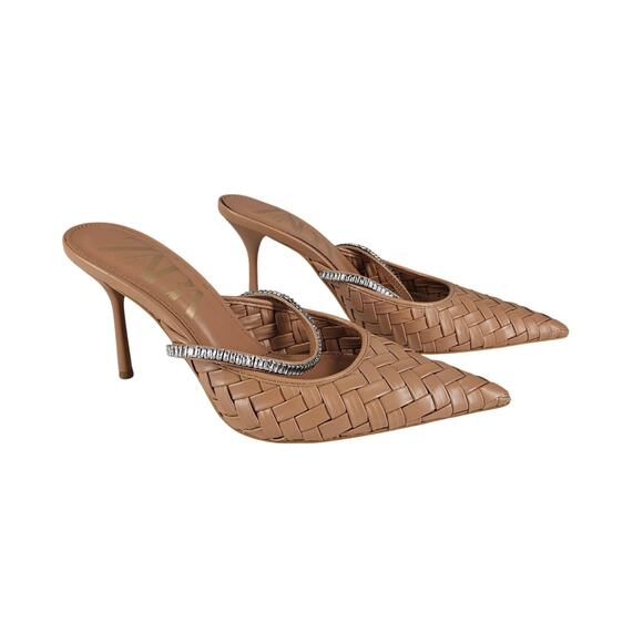 ZARA WOMEN’S SPARKLE STRAP MULES SIZE 38 US 7.5–8 • POINTED TOE • STILETTO HEEL - Picture 1 of 12